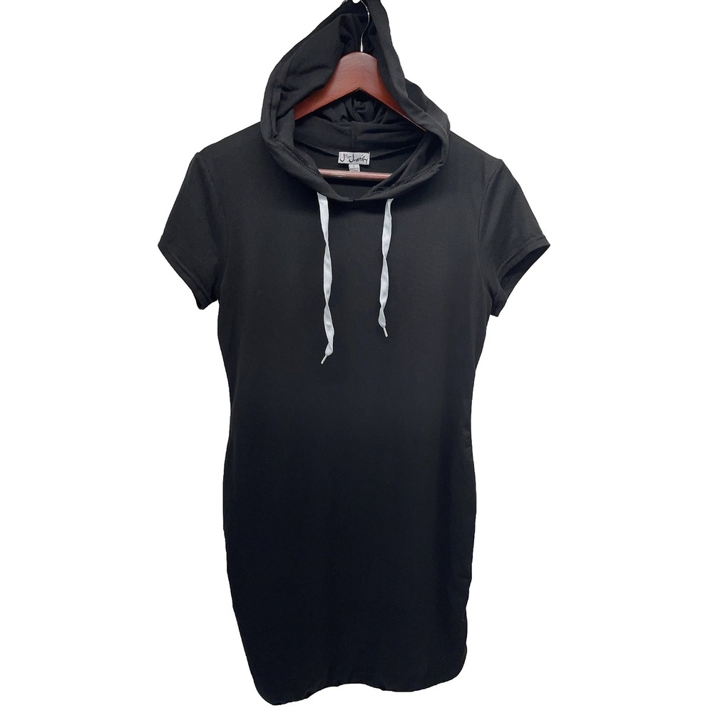 J For Justin‎ Womens Junior Large Black Hooded Dress Short Sleeves